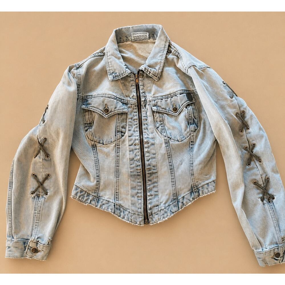 Vintage Parasuco Lace-Up Denim Jacket Corset Back Y2K Made in Canada Size L